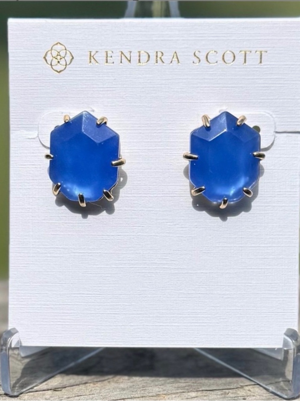 Kendra Scott Morgan Earrings Periwinkle Gold Rare Retired Faceted Statement Luxe - Picture 5 of 5